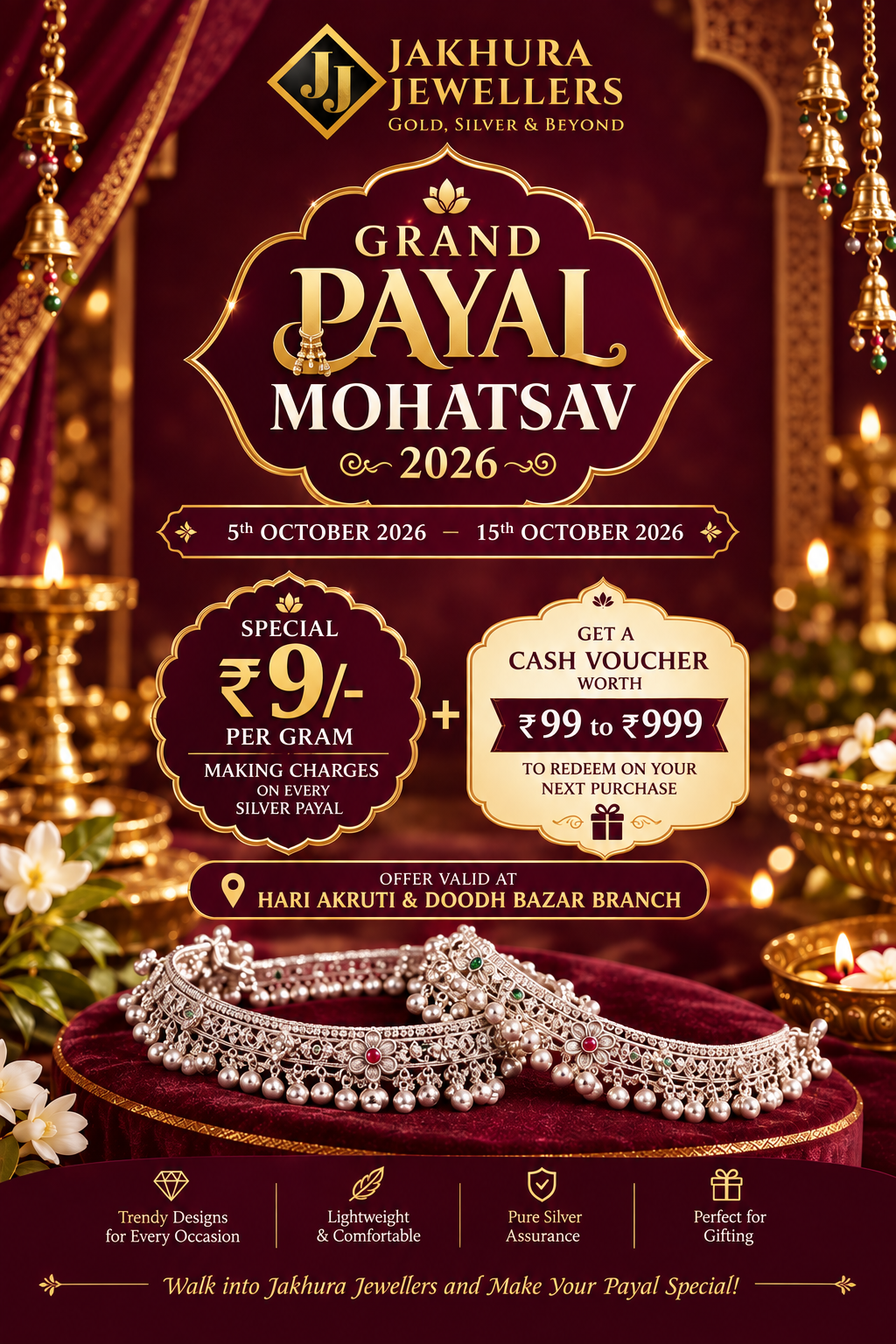 GRAND PAYAL MOHATSAV 2026 at Jakhura Jewellers – Silver Payal Making Charges Just ₹9/Gram