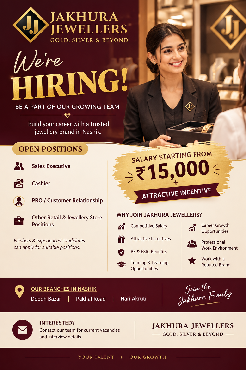Hiring Vacancy at Jakhura Jewellers, Nashik – Join Our Growing Team