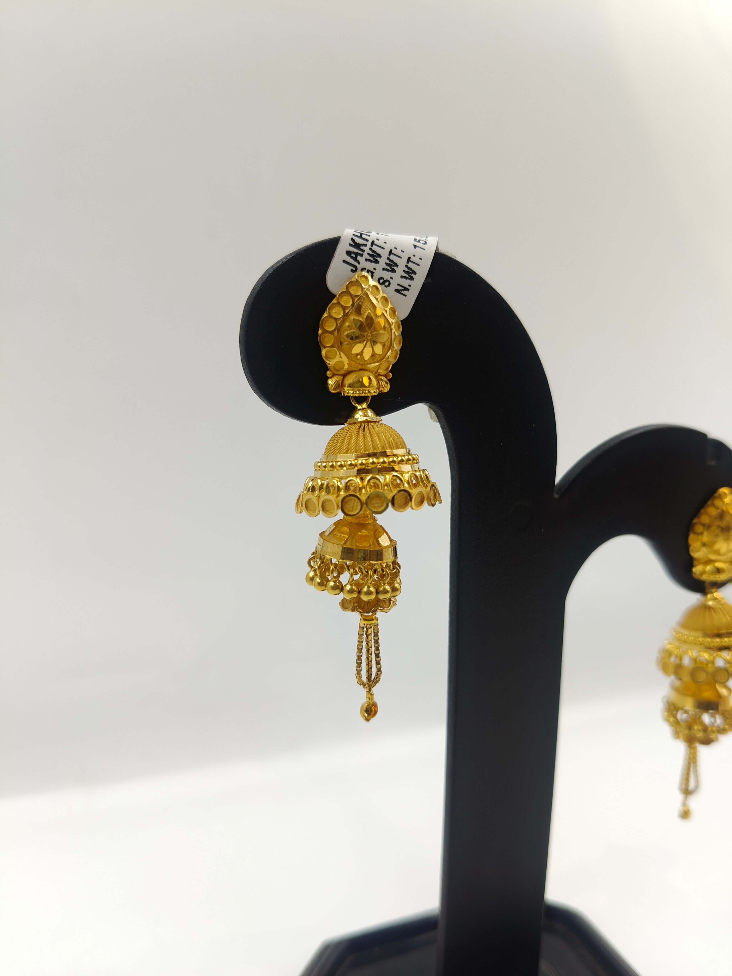 22K Gold Designer Jhumka Earrings | Double Layer Traditional Bridal Art