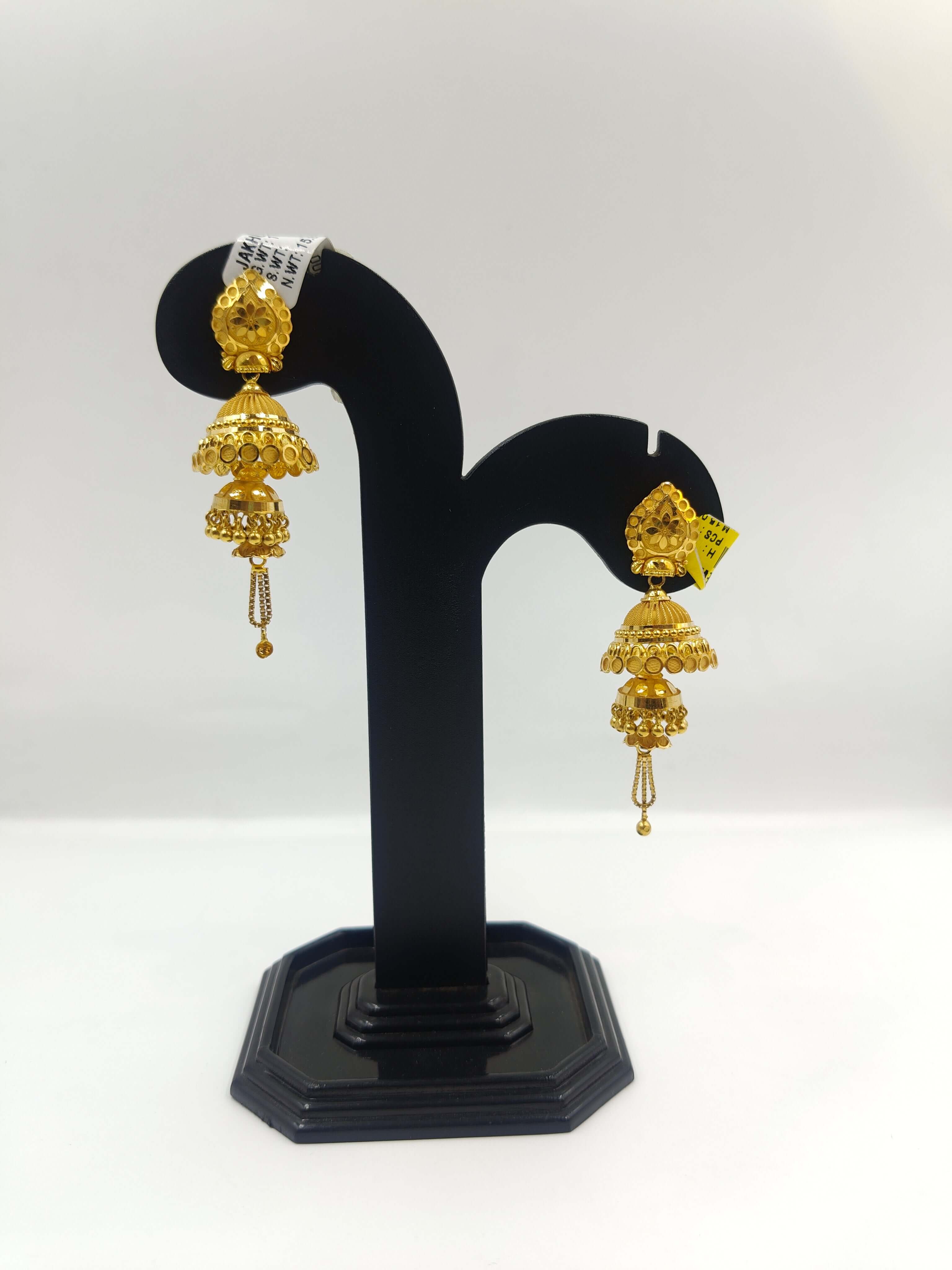 22K Gold Designer Jhumka Earrings | Double Layer Traditional Bridal Art