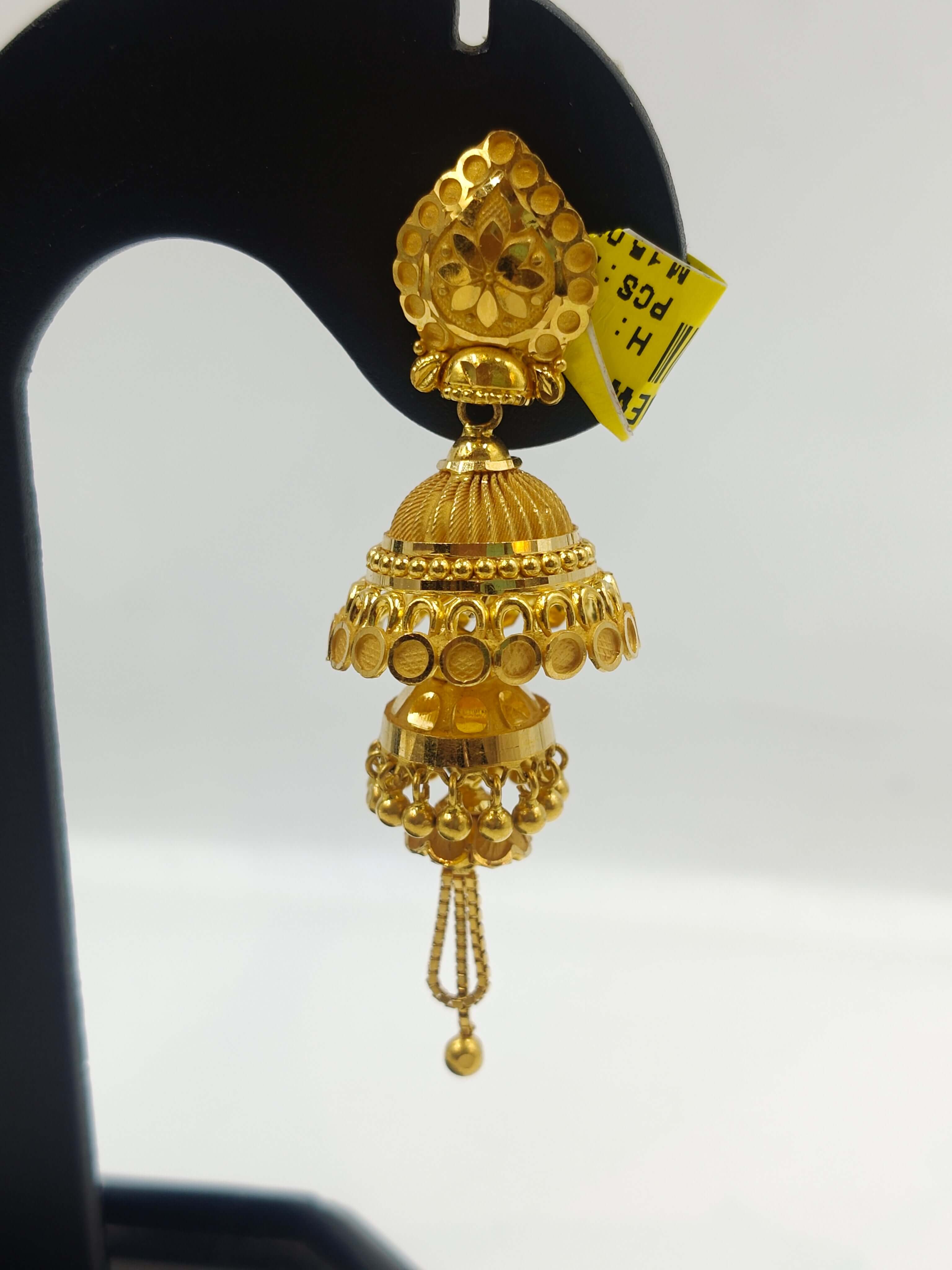 22K Gold Designer Jhumka Earrings | Double Layer Traditional Bridal Art