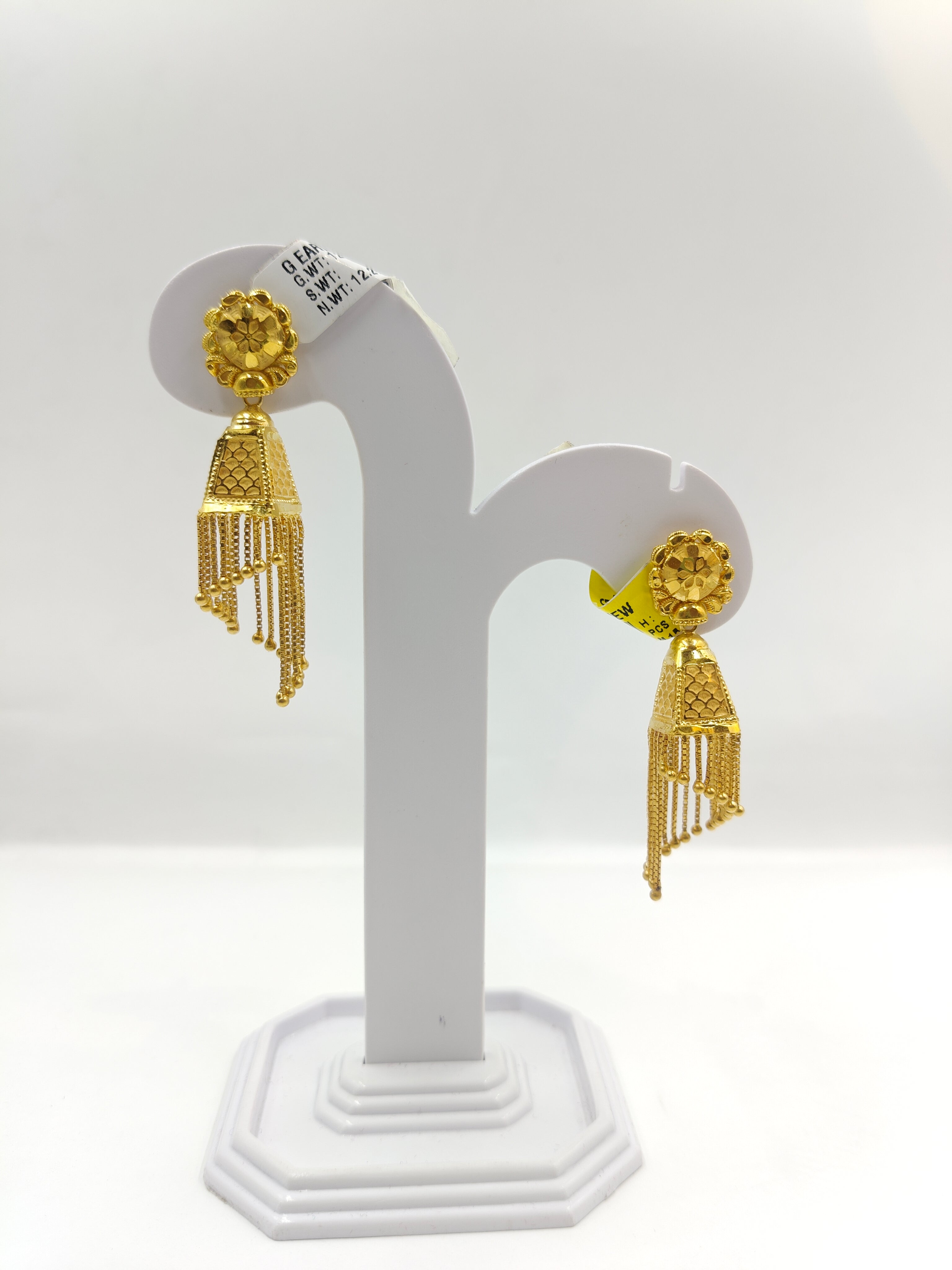 22K Gold Traditional Long Drop Earrings | Elegant Festive Bridal Style