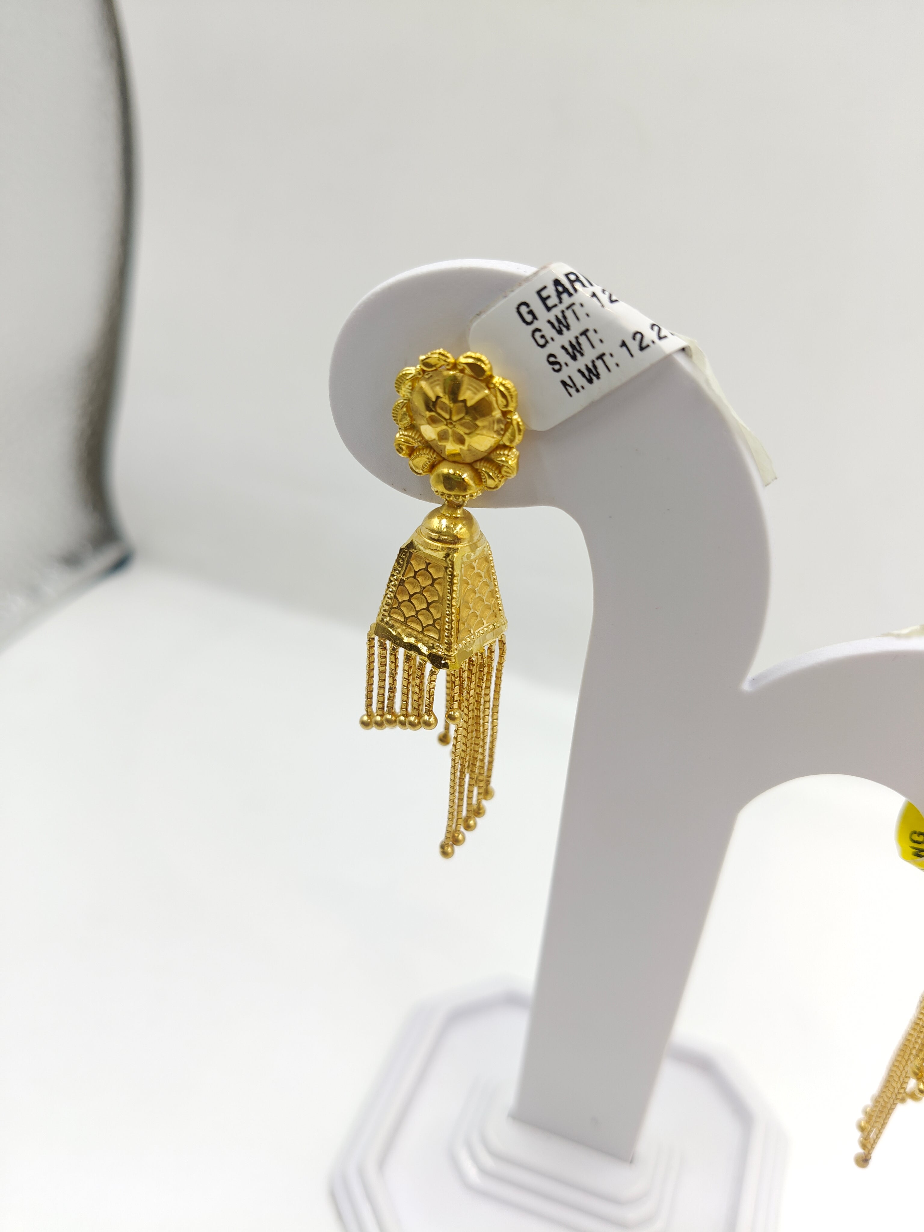 22K Gold Traditional Long Drop Earrings | Elegant Festive Bridal Style