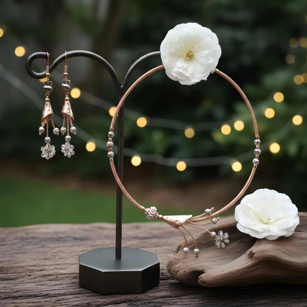 Silver Rose Gold Polish Designer Necklace Set