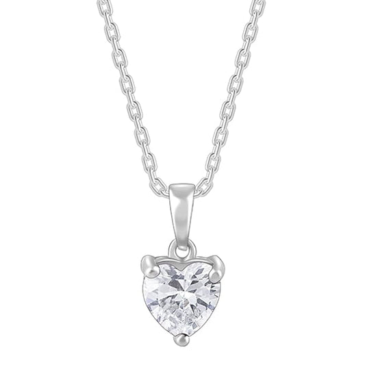 925  Silver Solitaire Heart Pendant with Link Chain