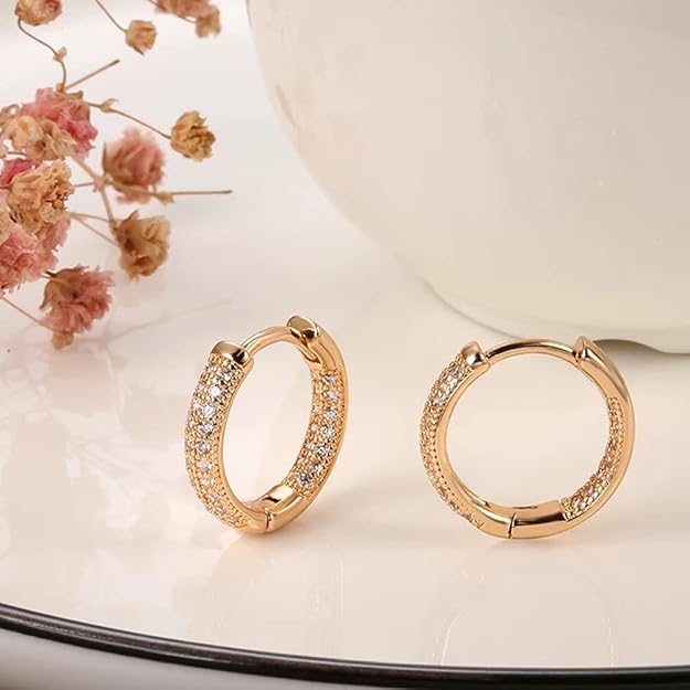 Sparkle Gold-Tone Huggie Hoops – Jakhura Jewellers