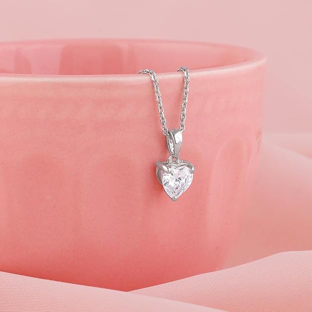 925  Silver Solitaire Heart Pendant with Link Chain
