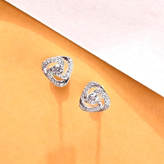 Elegant Swirl Diamond-Studded Silver Earrings – Jakhura Jewellers