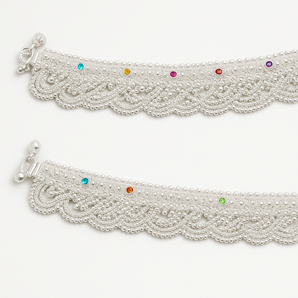 925 Silver Ankle Bracelet Set of 2 – Traditional Design