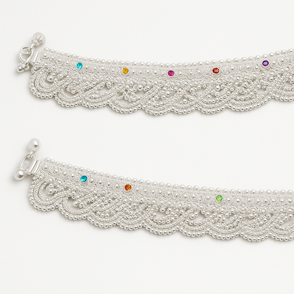 925 Silver Ankle Bracelet Set of 2 – Traditional Design