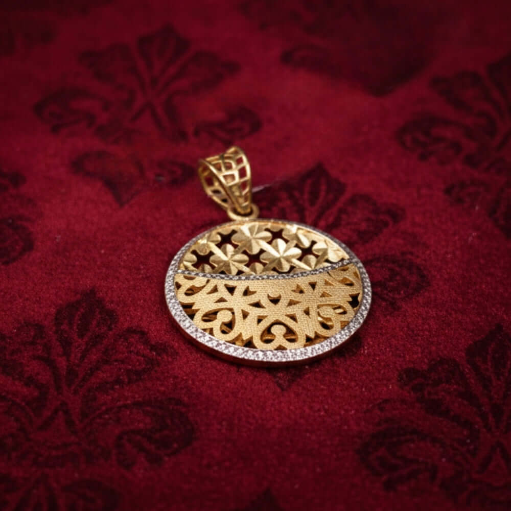 22K Gold Round Designer Pendant | Elegant Cutwork Daily Wear Jewellery