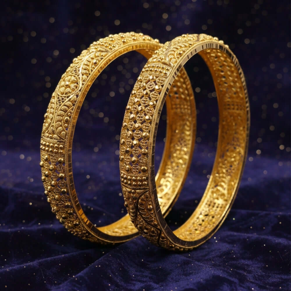 22K Gold Designer Bangles | Heavy Traditional Bridal Statement Bangles ...