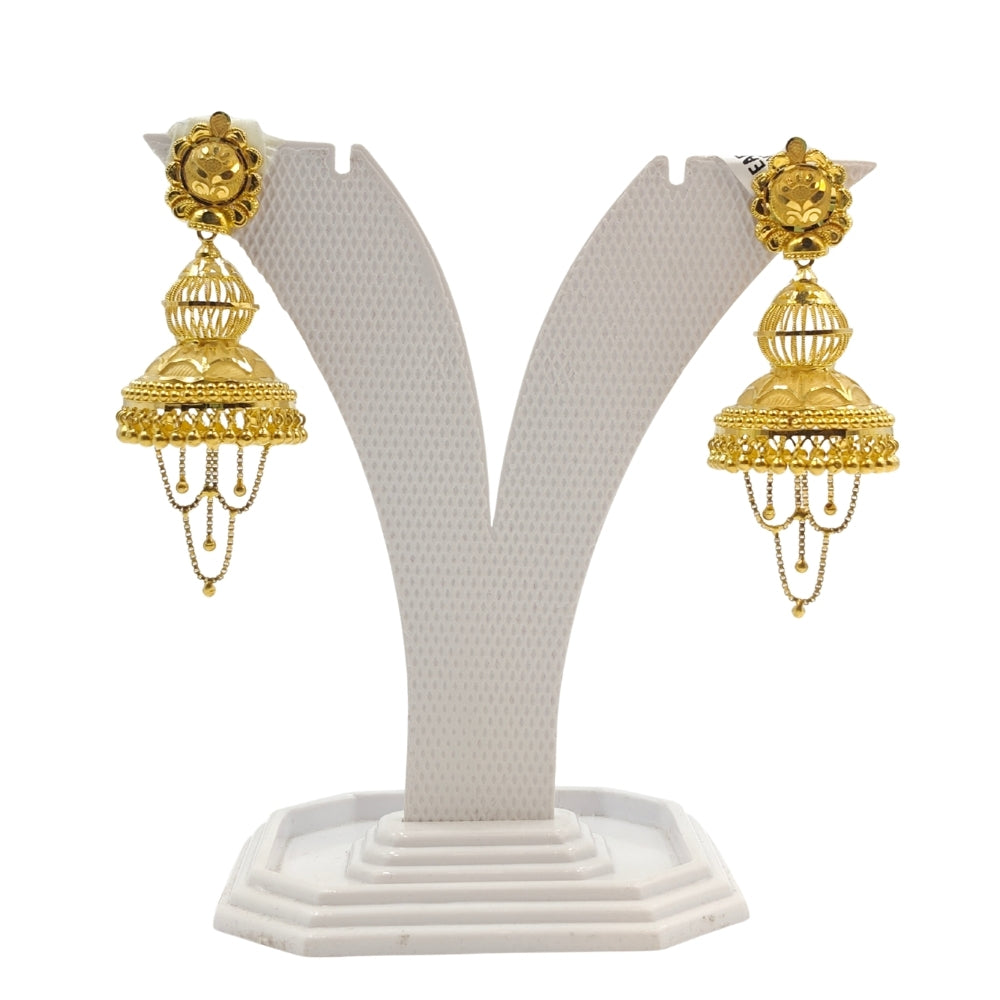 22K Gold Traditional Jhumka Earrings | Classic Bridal Design | 18.730g