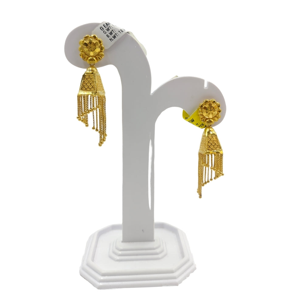 22K Gold Traditional Long Drop Earrings | Elegant Festive Bridal Style