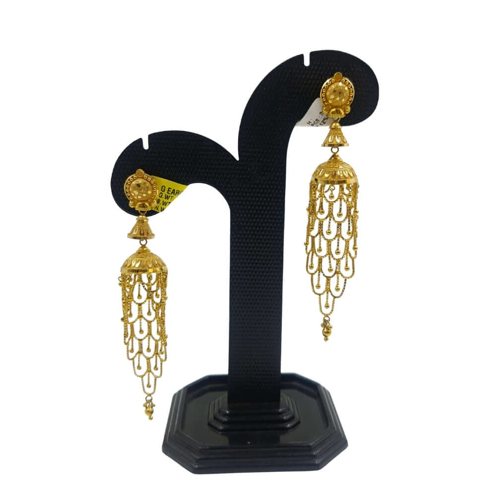 22K Gold Long Layered Jhumka Earrings | Grand Bridal & Festive Jewelry