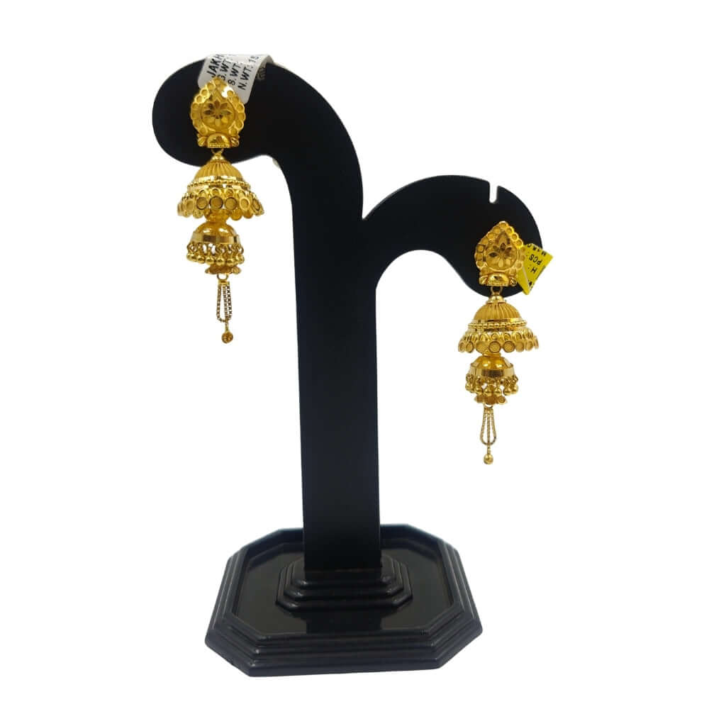 22K Gold Designer Jhumka Earrings | Double Layer Traditional Bridal Art